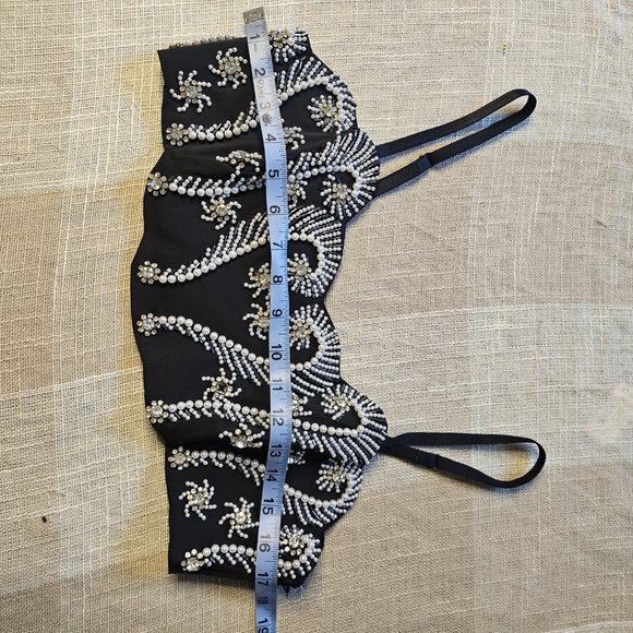 y2k McBling Glam Goth Coastal Summery Formal Pearl Beaded Cropped Halter Top - Picture 7 of 13